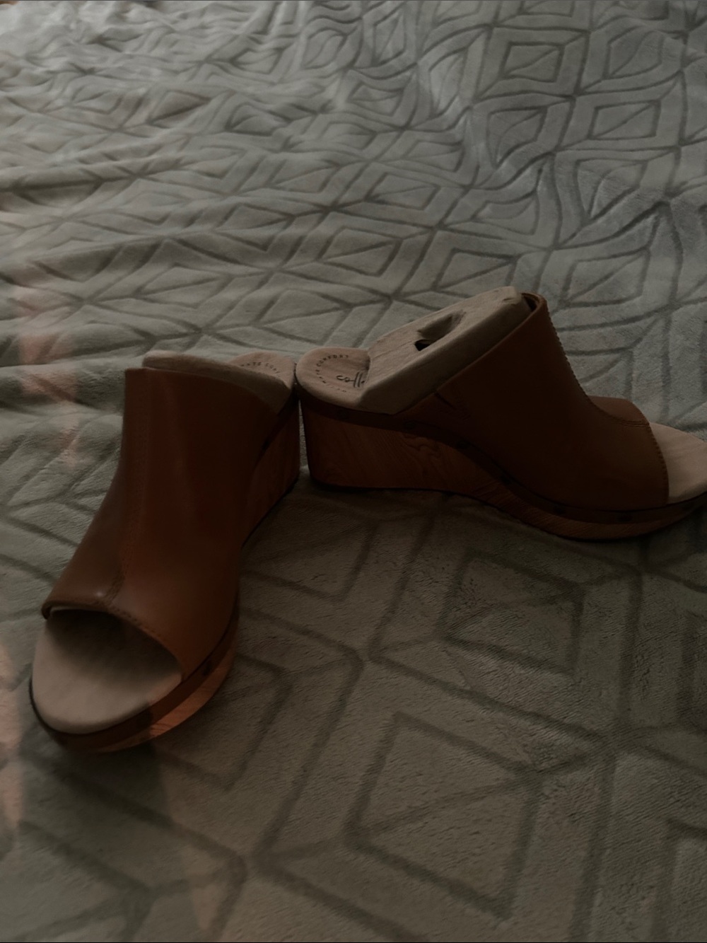 Clarks Tan Leather Wedge Mule Slides